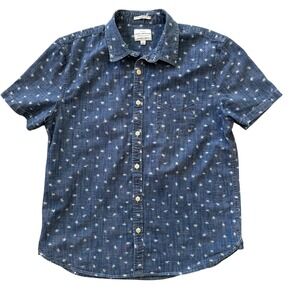 Lucky Brand Palm Print Shirt - Short Sleeve Blue Denim Button Down - Size L‎